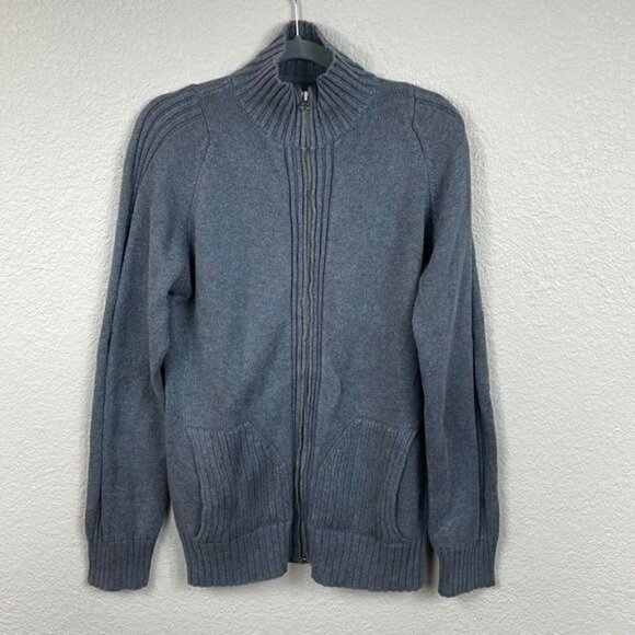 Guess Jeans Full Zip Stretch Sweater Mock Neck Combed Cotton Gray Sz S - Picture 1 of 9